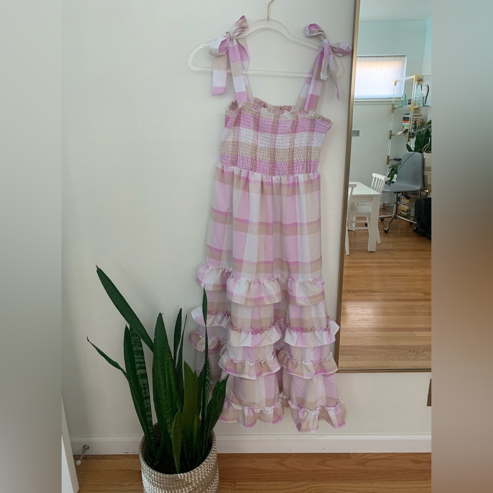 Summer pink checks gingham dress barbie style